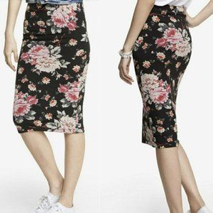 Express Stretchy Pencil Skirt - Black with Floral Pattern - Size XS
